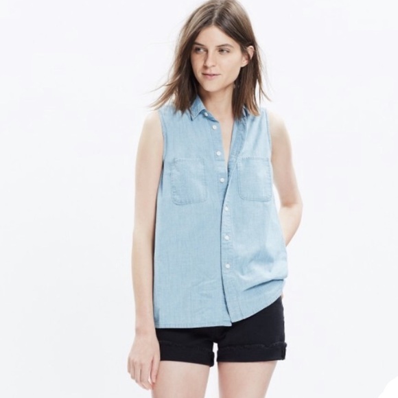 📌 Madewell Chambray Sleeveless Shirt - Picture 1 of 7